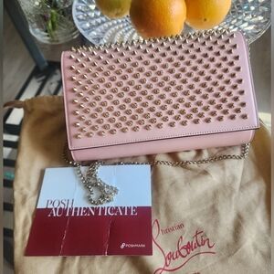 Authentic Christian Louboutin Pink Studded Clutch Or Shoulder Bag
